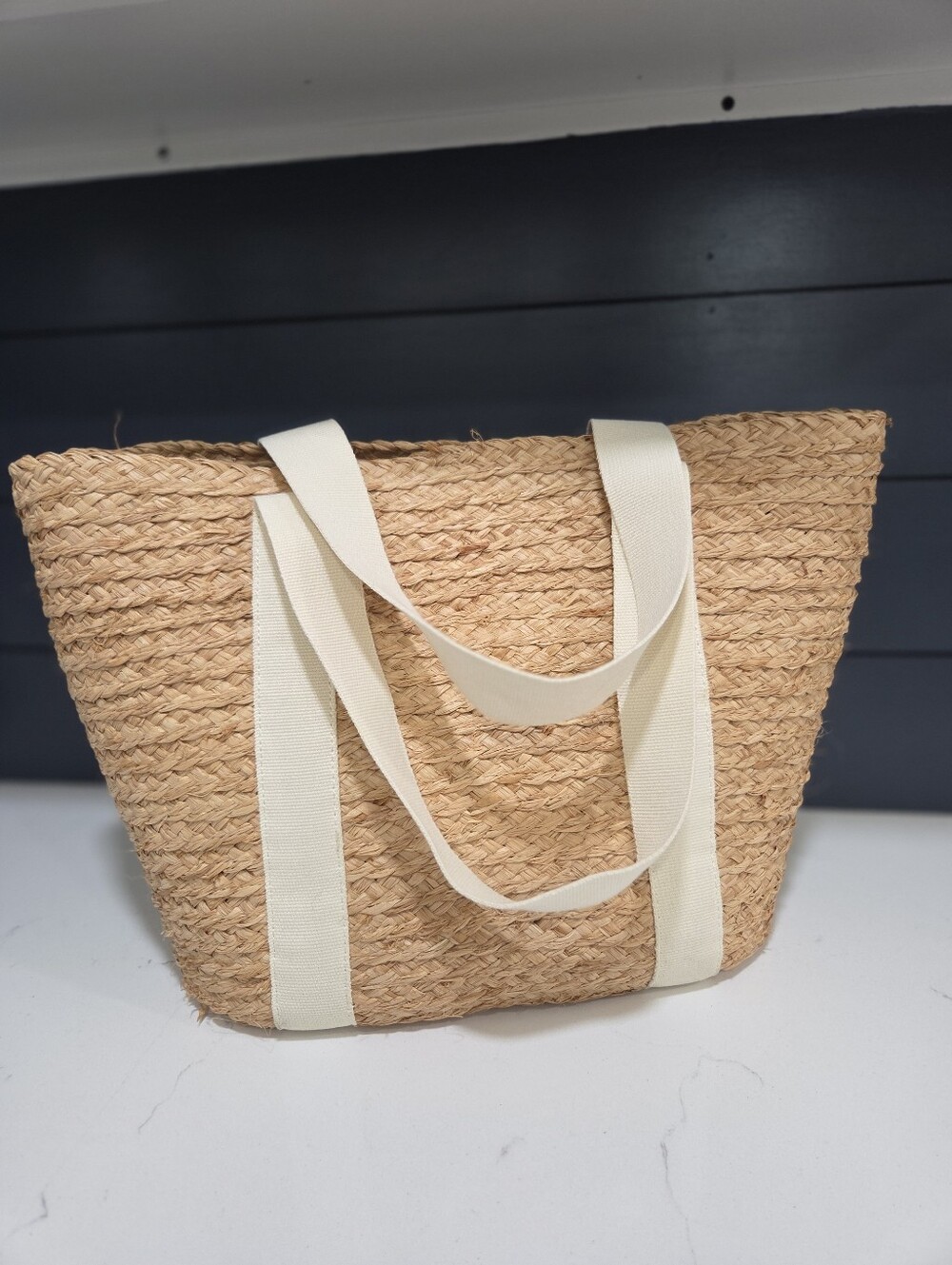 J. Crew Raffia Straw Structured Tote Bag Handmade Beach Tote Summer Bag